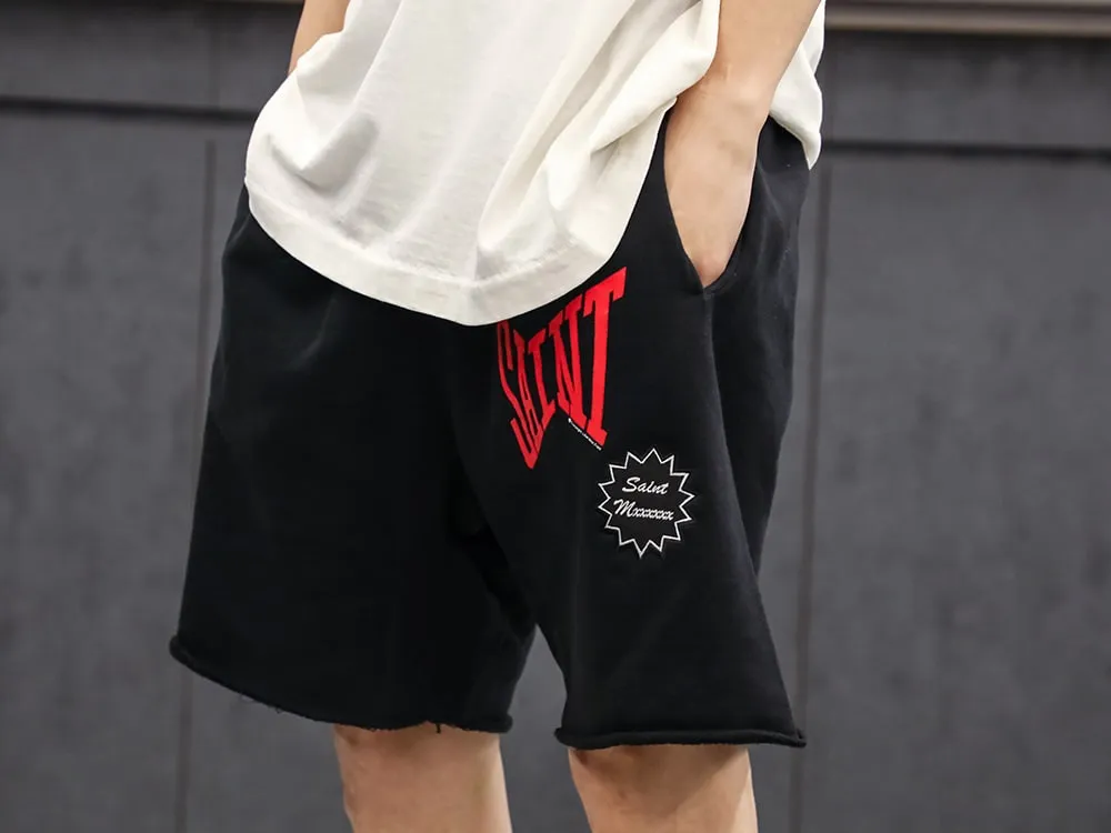 SAINT Mxxxxxx 'SAINT' SWEAT SHORTS/GRY/BLK embroidered SAINT LOGO basic shorts, distressed gray/washed black S-XL, four needles and six threads throughout, produced by a major domestic factory, imported Tajima machine embroidery, washed and distressed, original version